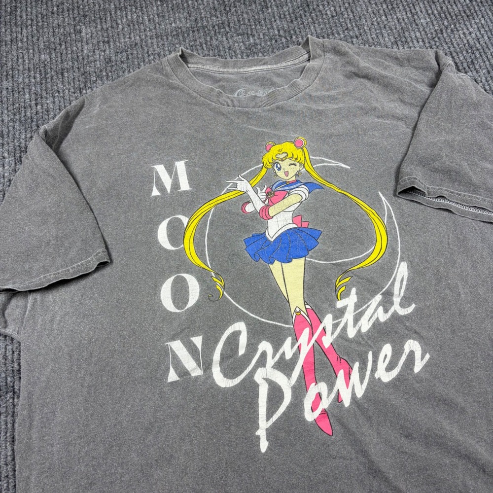 Sailor Moon Shirt Womens XL Crystal Power Graphic Gray Acid Wash Anime Manga
